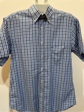Men's Blue Gingham Short-Sleeve Button-Down Shirt — Casual Oxford Style